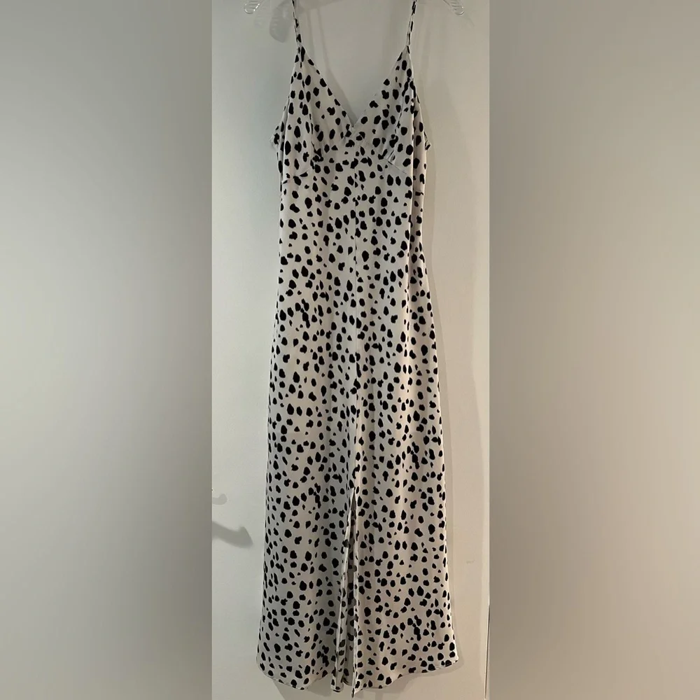 HATCH Midi Dress L Black White Spot Print Spaghetti Strap V-Neck Slit - Picture 2 of 13